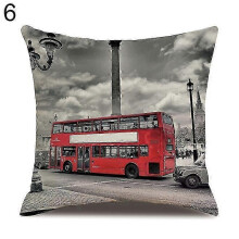 (6) London Characters Flag Bus Linen Cushion Throw Pillow Cover Case Pillowcase