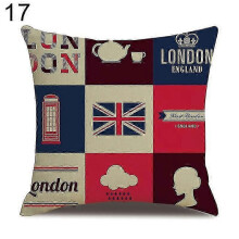 (17) London Characters Flag Bus Linen Cushion Throw Pillow Cover Case Pillowcase