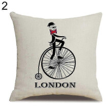 (2) London Characters Flag Bus Linen Cushion Throw Pillow Cover Case Pillowcase