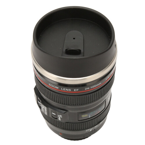 Camera Lens Mug, Black, Stainless Steel, 7.8oz 1