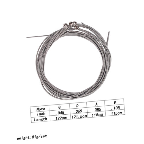 Bass Guitar Strings, Stainless Steel 4pcs 4String Set, Bright Tone Long Lasting, Silver 1