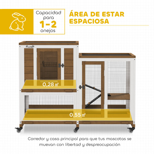PawHut Conejera de Madera Bicolor 110 x 50 x 86 cm 1