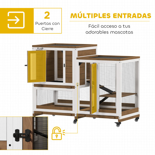 PawHut Conejera de Madera Bicolor 110 x 50 x 86 cm 2