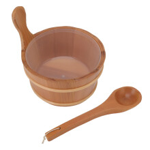 Wooden Sauna Bucket and Ladle Set 4L with LeakProof Plastic Liner for Sauna and Steam Room