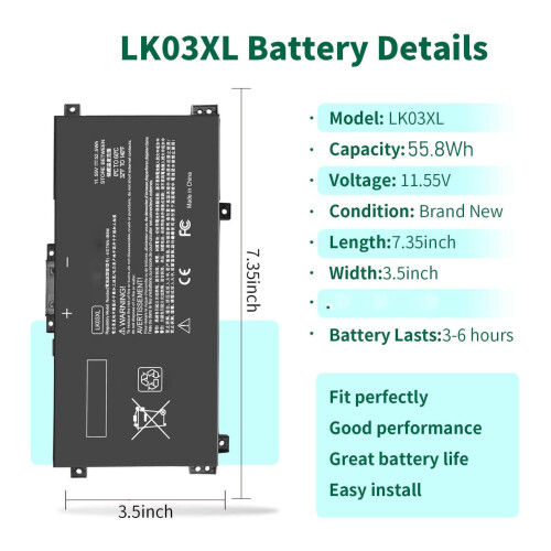 LK03XL L09281-855 55.8Wh 3-Cell Battery Black 1