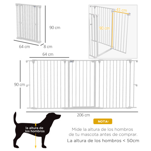 PawHut Barrera para Perros Blanco 206 x 90 cm 2