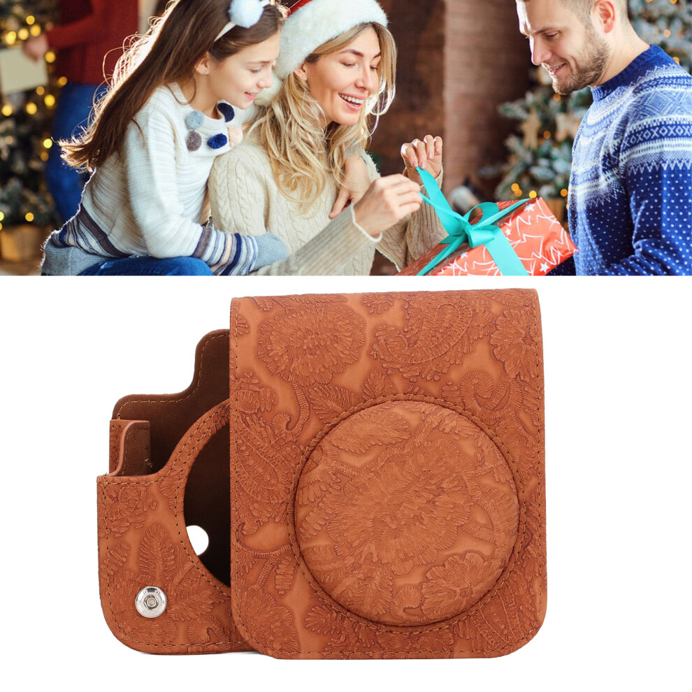 Camera Carry Case Embossed Vintage 3D Pattern For Fujifilm Instax Mini 12 Brown 8451393647860