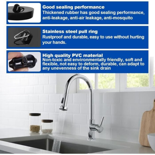 2-Piece Kitchen Sink Plug, Universal Bathtub Plug, Bathroom Sink Plug with Hanging Ring 2