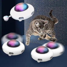 (White) Cat Toy Smart Teaser Ufo Pet Turntable Catching Training Toys Usb Charging Cat Teaser Replaceable Feather Interactive Auto