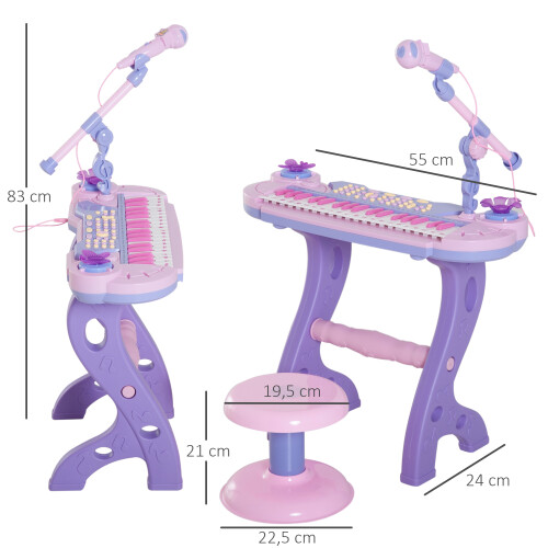 Homcom Piano Infantil Rosa 55 x 24 x 83 cm 2