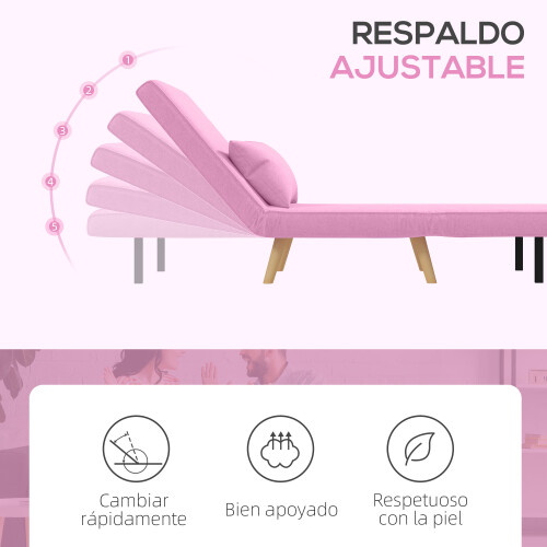 Homcom Sofá Cama Individual Rosa 72 x 75 x 85 cm 2