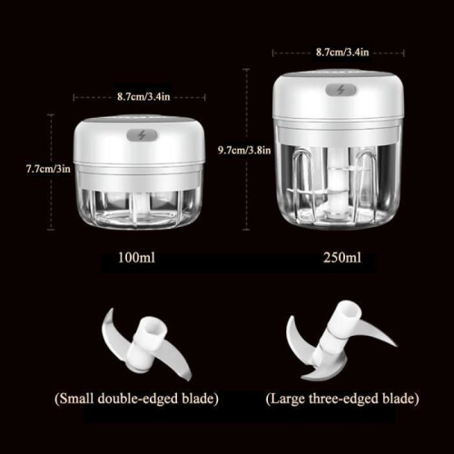 Mini Knoflook Chopper, Mini Elektrische Knoflookpers - Wit, Drie Messen, 250ml 1