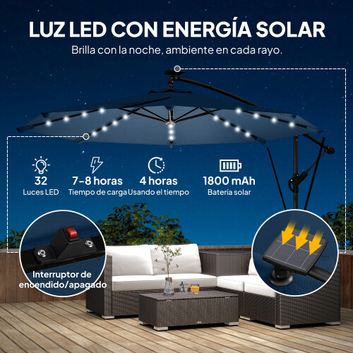 Outsunny Parasol Excéntrico Azul 380 x 345 x 256 cm 1
