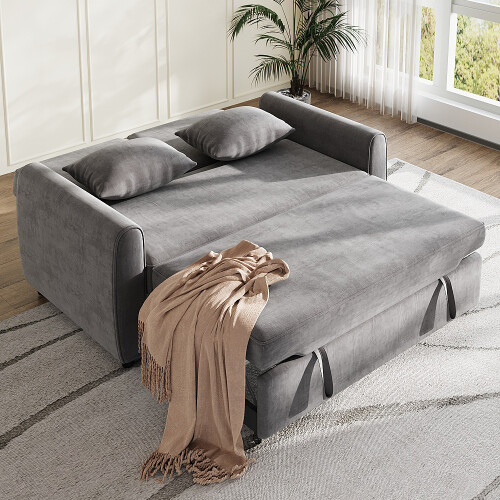 Convertible Pull-out Linen Upholstered Sofa Bed, Grey 1