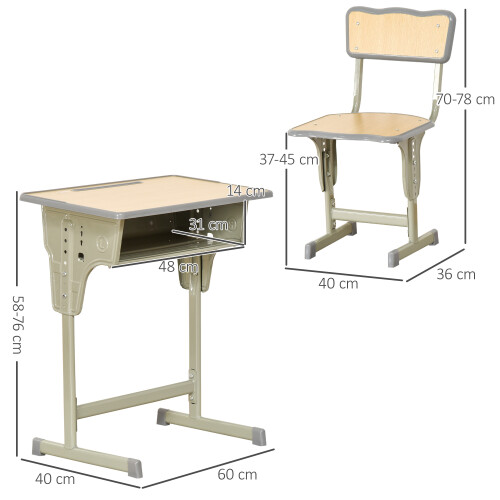 Homcom Pupitre Infantil Marrón 60 x 40 x 76 cm 2