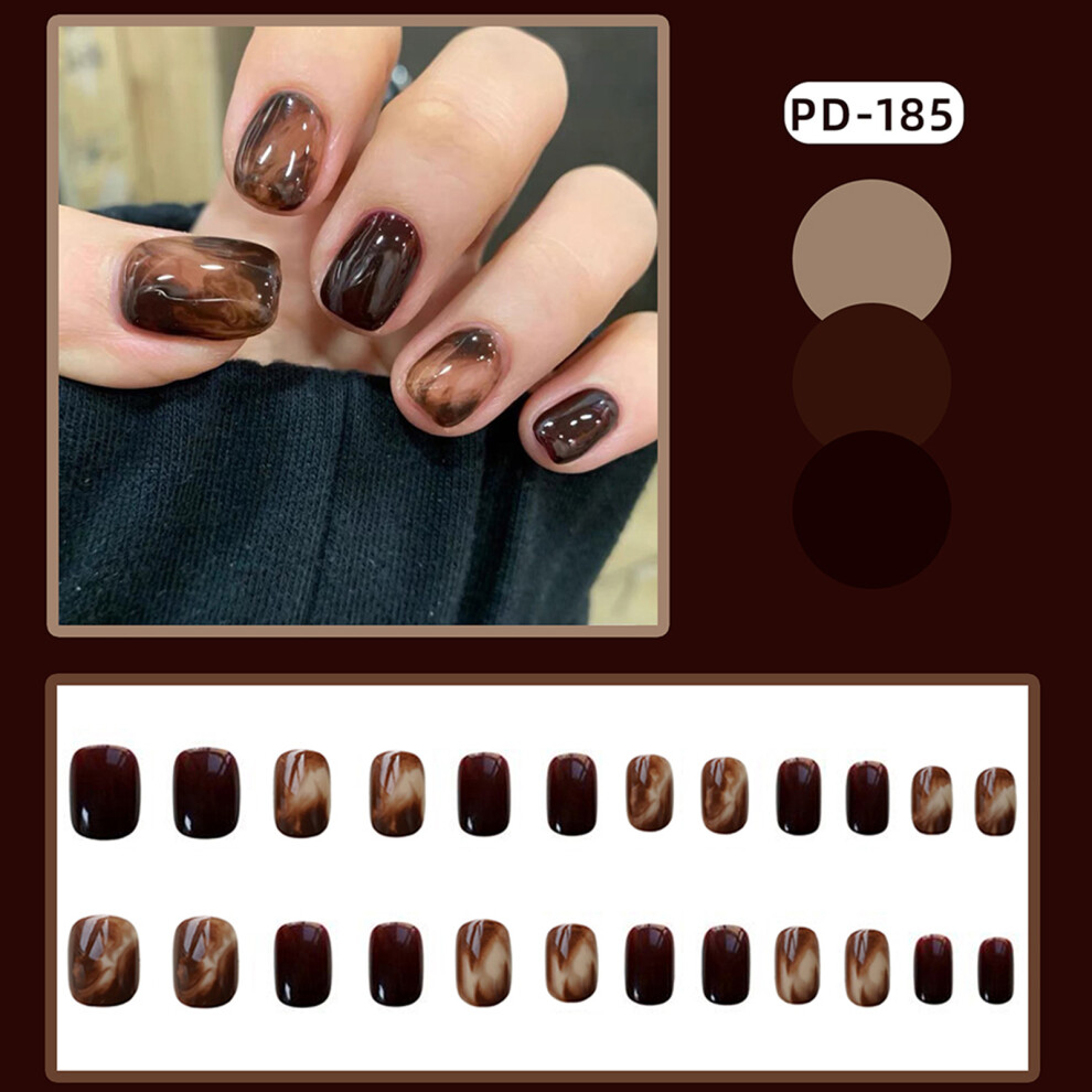 Roc-Electron (Jelly Glue Model) 24Pcs Brown Halo Press-On Nails