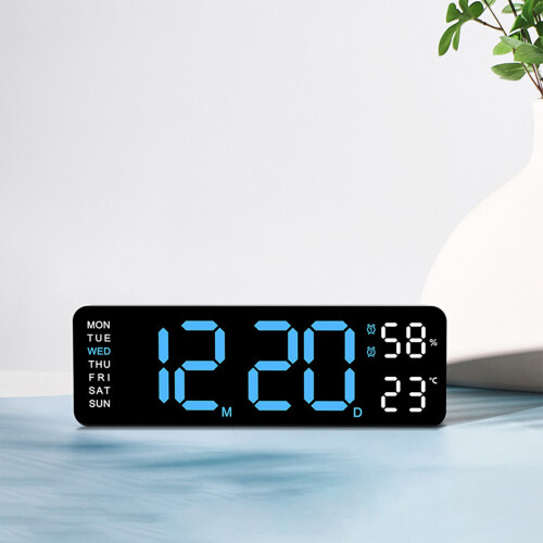 (Black shell blue light) Digital Wall Clock with Calendar & Dimmer - 50 Char 1