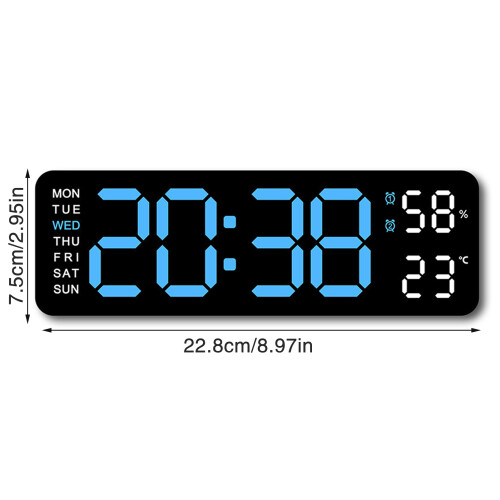 (Black shell blue light) Digital Wall Clock with Calendar & Dimmer - 50 Char 2