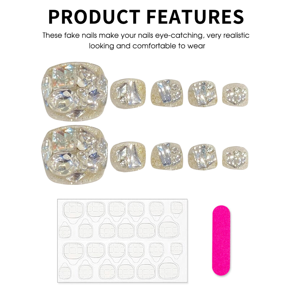 Dcph-Clothing (S) Rhinestone Square False Toenails - Pressure-Free Design