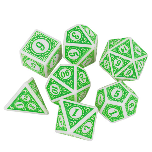 7pcs Clear Acrylic Polyhedral Dice Set Waterproof Green for Tabletop RPGs 1