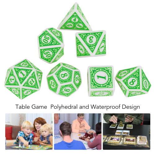 7pcs Clear Acrylic Polyhedral Dice Set Waterproof Green for Tabletop RPGs 2