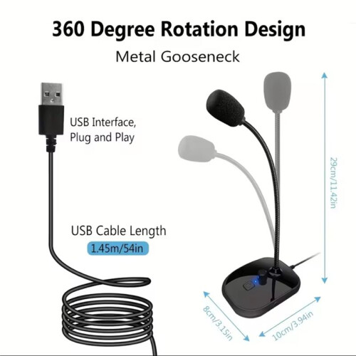 Omnidirectional USB Gooseneck Microphone with Volume Control & Mute Button Plug& for Streaming  Computer, Laptop 2