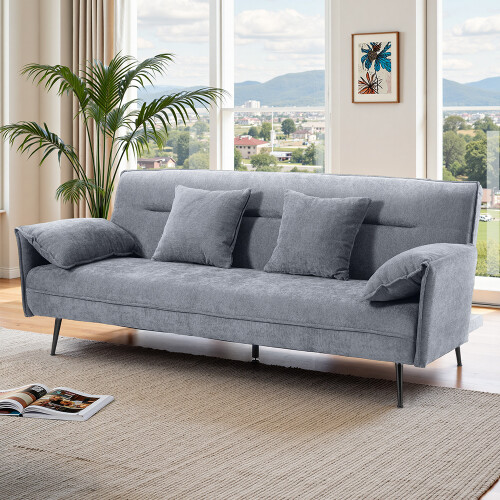 Grey Polyester Fabric Convertible Sofa Bed