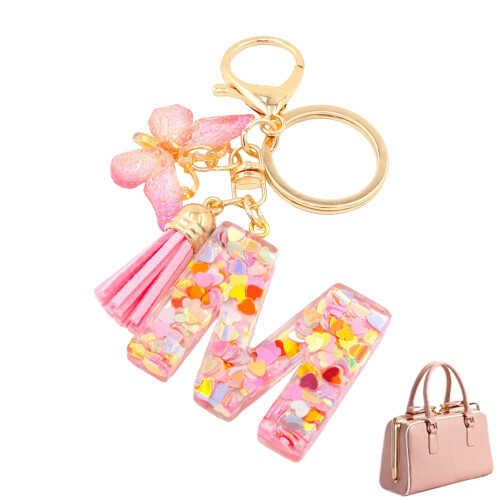 (M) Butterfly Pink Letter Pendant Keychain for Backpack 1