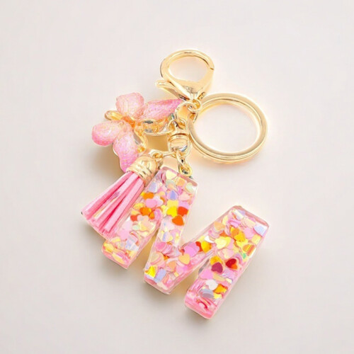 (M) Butterfly Pink Letter Pendant Keychain for Backpack 2