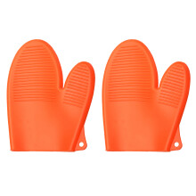 2Stk Hitzebeständige Ofenhandschuhe Silikon Rutschfest Orange Küche