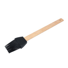 1Stk Schwarzer Silikon Back- Und Grillpinsel, Bambusgriff, Langlebig