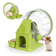 4 in 1 Quiet Hamster Exercise Wheel, Multi Functional Hamster House with Running Wheel, Water Bottle, Food Bowl Green
