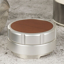 304StainlessSteel Espresso Powder Distributor Walnut Cover Coffee Leveler Adjustable Depth Espresso HandTampers Silver,C