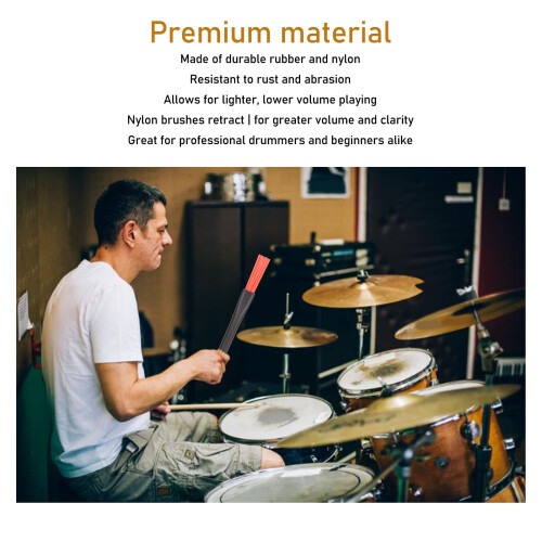 Professional Red 2pcs Drum Brushes Set Retractable Nylon & Rubber for Drummers 2