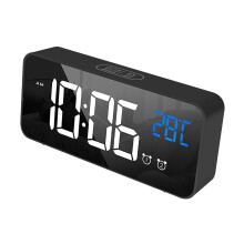 LED Alarm Clock - Silent Mirrored Bedside Black