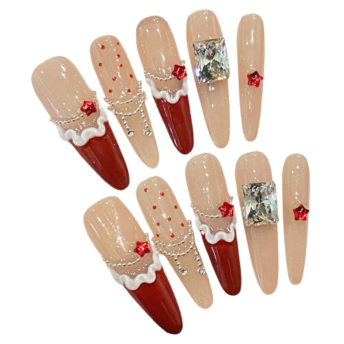 (S) Red Tip False Nails - Easy Apply for Daily & Party 2