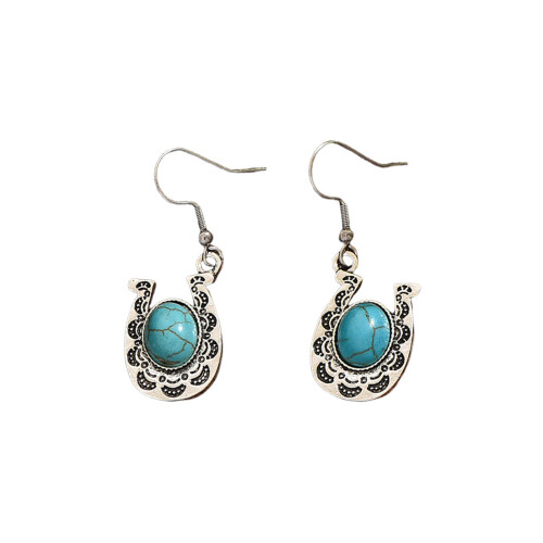 (4473) Bohemian U-Shaped Alloy Earrings with Pine Stone 2