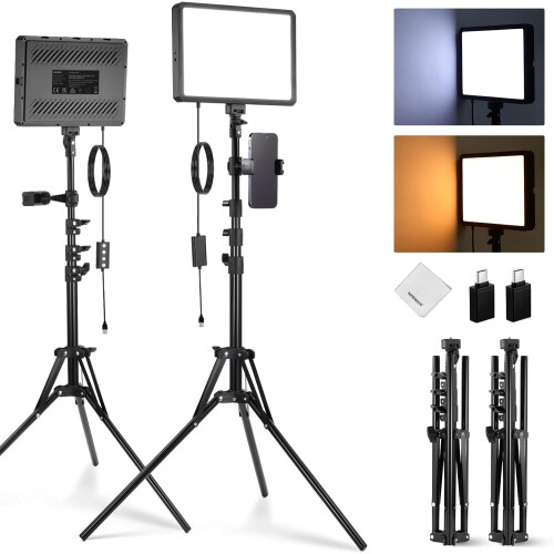 Neewer NEEWER BASICS 2 Pack LED Video Panel Lighting Kit, Bi Color 2700-6500K Dimmable Studio Light