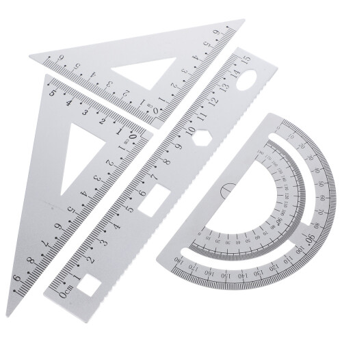 2Ensembles Kit Règle Triangle Rapporteur Argent Portable Étudiants