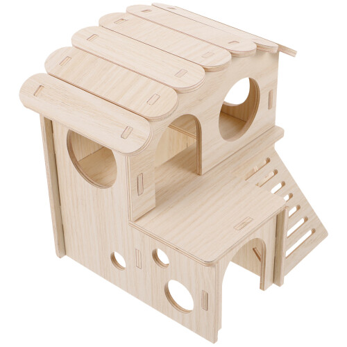 1Pièces Maison Hamster Bois Jaune Double Étage Nid Confortable