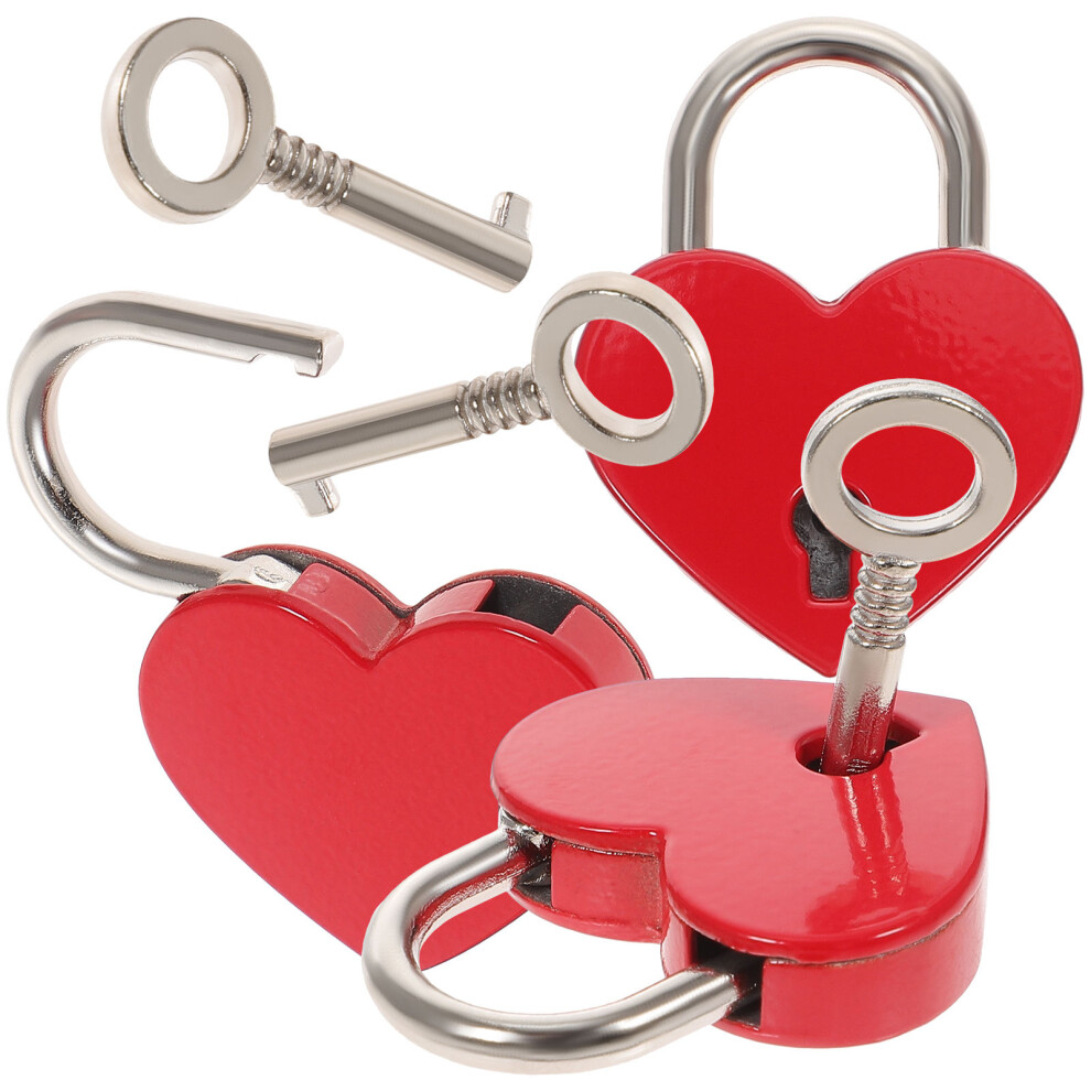 3Sets Heart Shaped Mini Padlocks With Keys Red Zinc Alloy Love Locks 3013429841151