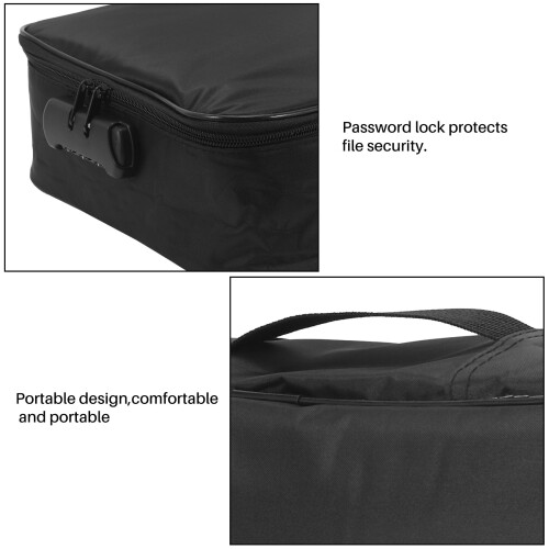 Important File Pocket Holder,Document Organizer Box,Oxford Waterproof Document Storage Bag with Safe Code Lock (Black)
