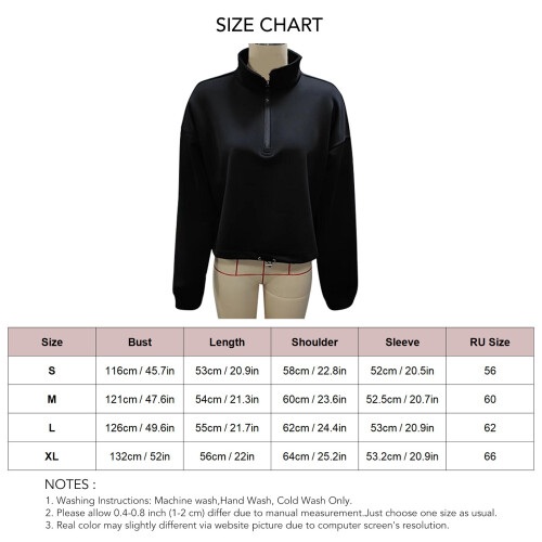 1/4 Zip Sweatshirt Women's 95% Polyester Black S 1