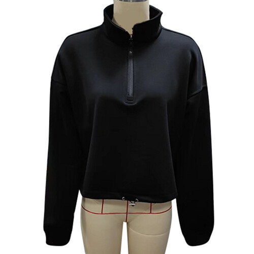 1/4 Zip Sweatshirt Women's 95% Polyester Black S 2