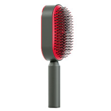 Self-Cleaning Cushion Hair Brush for Women with Scalp Massage, Red, ABS