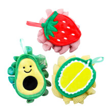 3Pcs Soft Pe Material Bath Balls Cartoon Fruit Shape Body Wash Loofahs