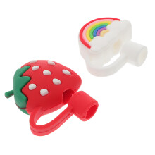 4Pcs Silicone Dust-Proof Straw Plugs Red White Lovely Cartoon Caps