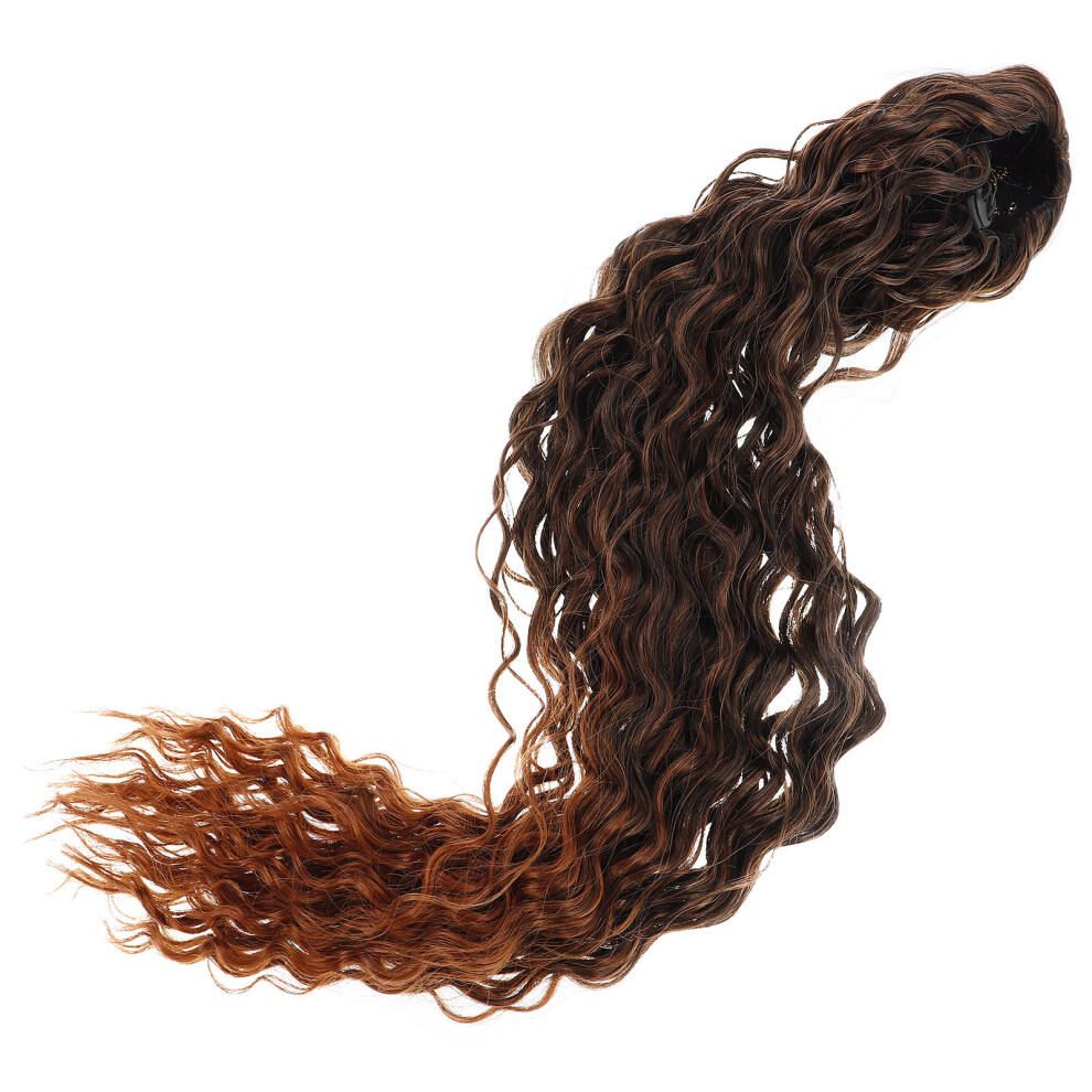 Artibetter Unisex Brown Deep Curl Ponytail Hair Piece Synthetic Fiber Wig For Women
