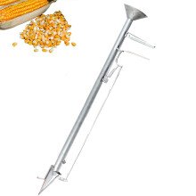 Manual Seed Planter for Corn and Peanuts, Stainless Steel 2 in 1 Tool with Adjustable Depth and Comfort Handle