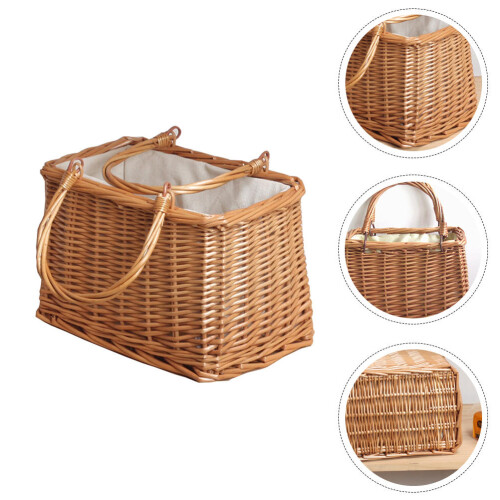 1Pc Creative Design Natural Wicker Basket Portable Storage Organizer 2